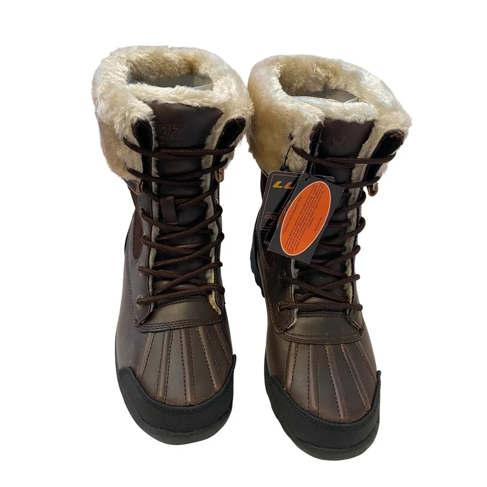 Lugz women's Brown Water Resistant Faux Fur‎ Trim Lace Up Duck Boots Winter Snow